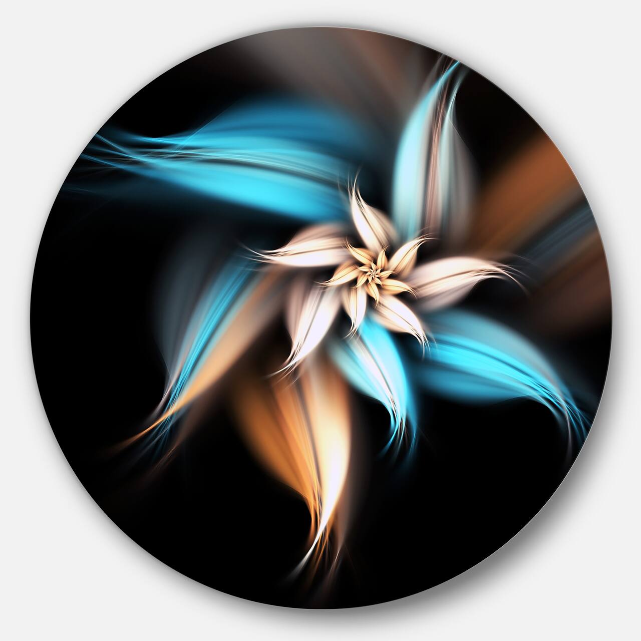 Designart - Blue Brown Digital Art Fractal Flower' Floral Metal Circle Wall Art